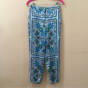 ZARA Tapered Pants Rustic Satin Scarf Printed white Blue Women XS New 7911/537